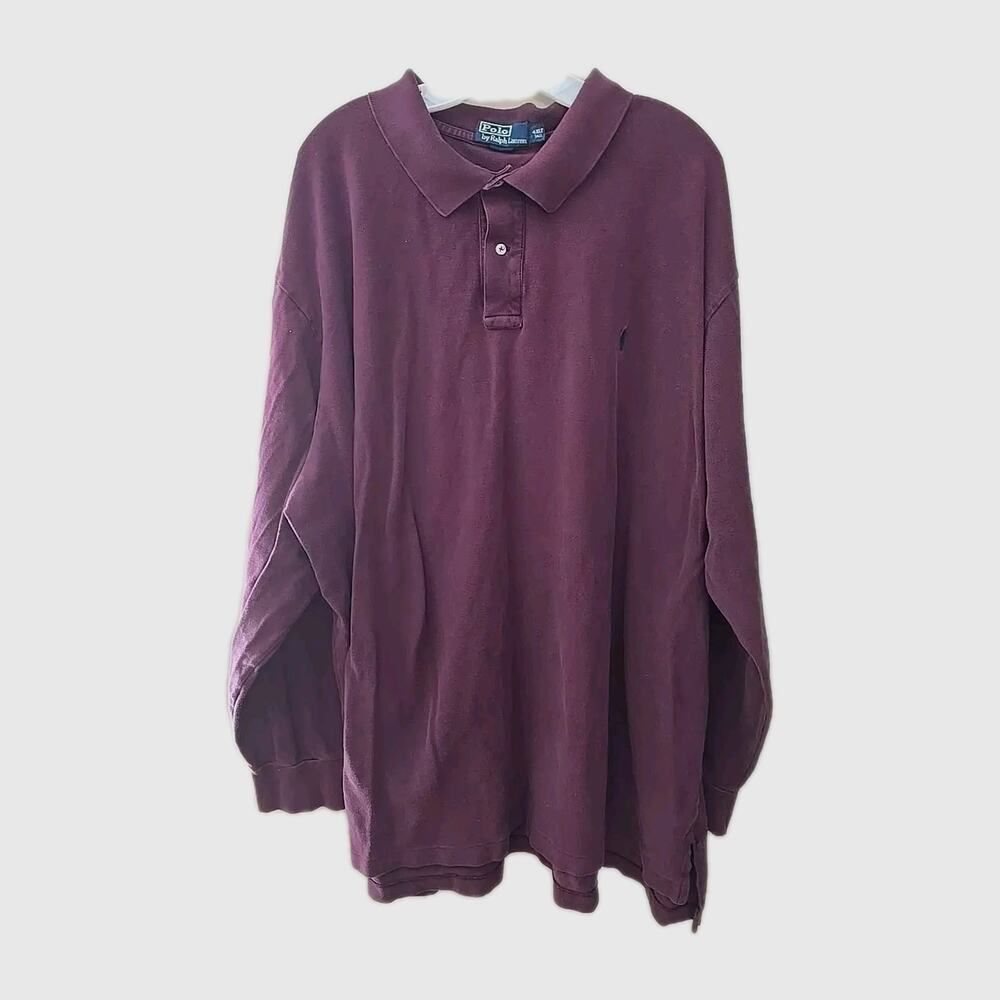 Polo Ralph Lauren Burgundy Hi-Lo Hem Long Sleeve Rugby Polo Shirt Mens Size 4XLT